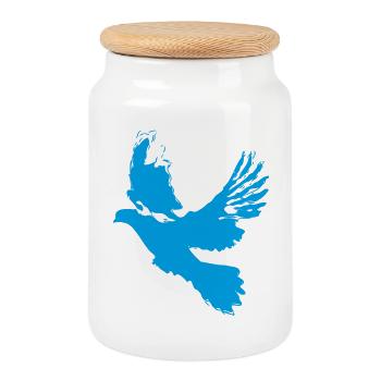 Colombe de la paix Conception de la colombe – symbole d’espoir - Boîte à biscuits avec couvercle en bois - blanc - Devant