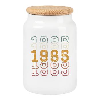 1985 - Cookie Jar with Wooden Lid - white - Front