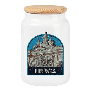 Lisbon Portugal, augusta street - Cookie Jar with Wooden Lid - white - Front