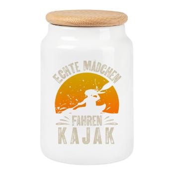 Kajak Kajakfahrerin - Keksdose mit Holzdeckel - Weiß - Vorne