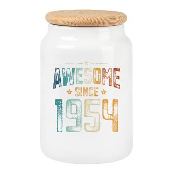 1954 Naissance Année de naissance - Boîte à biscuits avec couvercle en bois - blanc - Devant