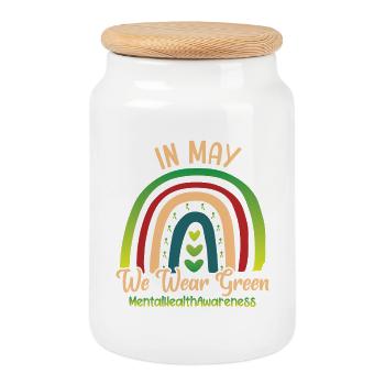 En mai, nous portons une santé mentale verte - Boîte à biscuits avec couvercle en bois - blanc - Devant