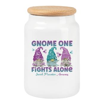 Gnome One Fights Suicide Prevention - Cookie Jar with Wooden Lid - white - Front