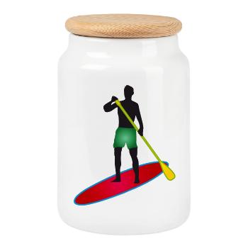 Stand up paddle - Homme avec paddle board - Boîte à biscuits avec couvercle en bois - blanc - Devant
