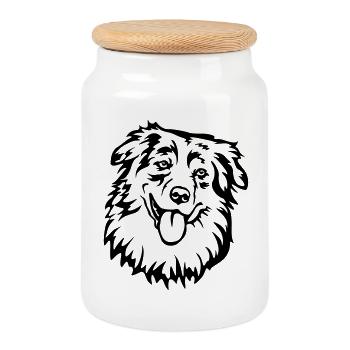 Tête de berger australien - Boîte à biscuits avec couvercle en bois - blanc - Devant