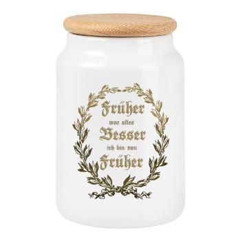 EVERYTHING USED TO BE BETTER Laurel Wreath Gold - Cookie Jar with Wooden Lid - white - Front