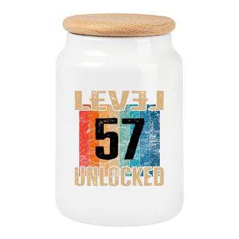 Birthday Happy Birthday Level Unlocked 57 years - Cookie Jar with Wooden Lid - white - Front