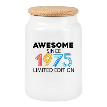 Fantastic since 1975 - born in 1975 - Cookie Jar with Wooden Lid - white - Front