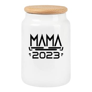 Mutter 2023 Mama Schwangerschaft Geburtstag - Keksdose mit Holzdeckel - Weiß - Vorne