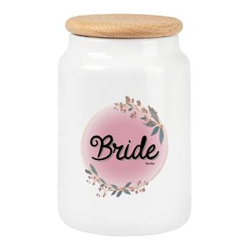 Bride to be - Cookie Jar with Wooden Lid - white - Front