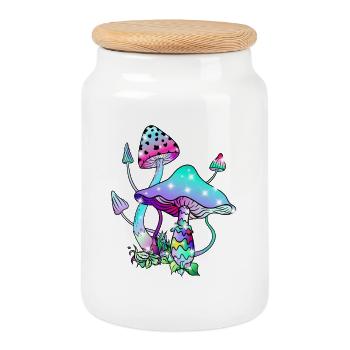 Zauberpilze psychedelische Pilzkunst - Keksdose mit Holzdeckel - Weiß - Vorne