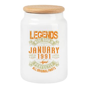 1991 January Birthday Legend - Cookie Jar with Wooden Lid - white - Front