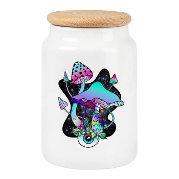 Magic Mushroom Eye Psychedelic Pilzkunst - Keksdose mit Holzdeckel - Weiß - Vorne