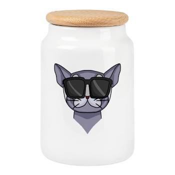 Chat British Shorthair avec lunettes de soleil - Boîte à biscuits avec couvercle en bois - blanc - Devant
