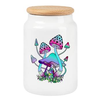 Magic Mushrooms Bunte Pilzkunst - Keksdose mit Holzdeckel - Weiß - Vorne