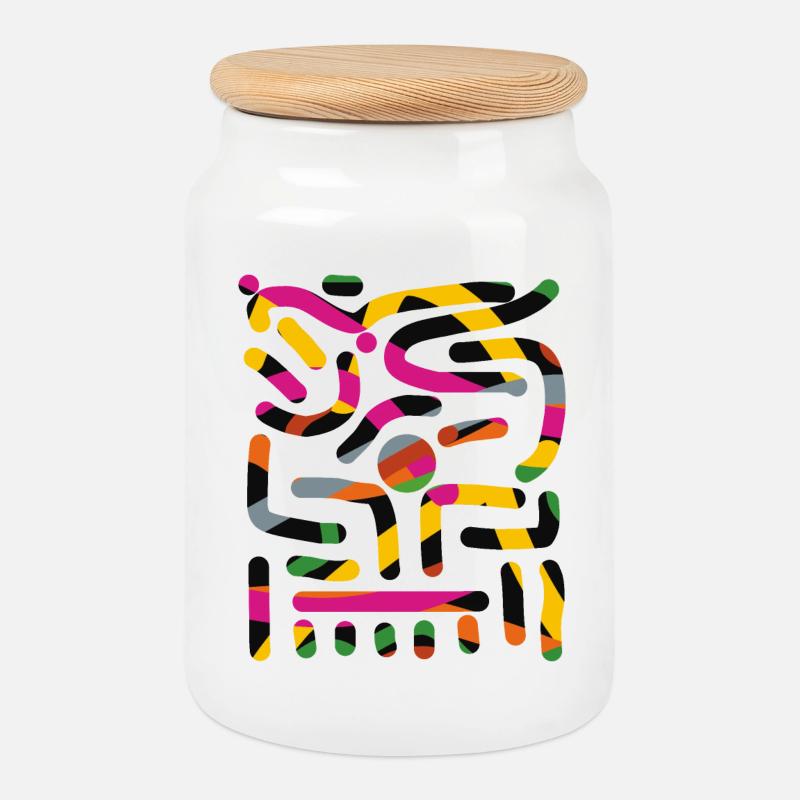 abstrait lignes - Boîte à biscuits avec couvercle en bois - blanc