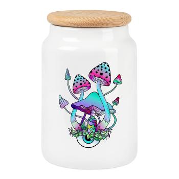 Magic Mushrooms Psychedelic Mushroom Eyes Art - Cookie Jar with Wooden Lid - white - Front