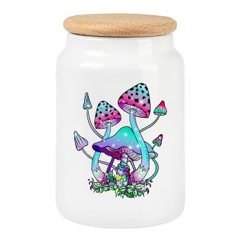 Magic Mushrooms Bunte Glitzer Pilzkunst - Keksdose mit Holzdeckel - Weiß - Vorne