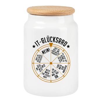 IT Support Glücksrad Service Desk IT Helpdesk Nerd - Keksdose mit Holzdeckel - Weiß - Vorne