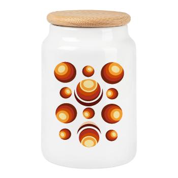 Retro Kreismuster 70er Jahre Halbmond - Keksdose mit Holzdeckel - Weiß - Vorne