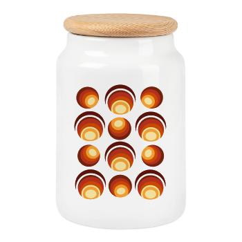 70er Jahre Retro Kugel Muster Orangebraun - Keksdose mit Holzdeckel - Weiß - Vorne