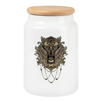 Elegant owl with skull - Cookie Jar with Wooden Lid - white - Front