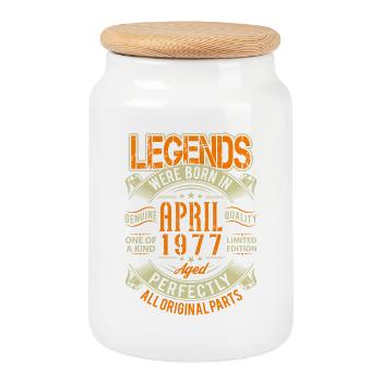 1977 April Geburtstag Legende - Keksdose mit Holzdeckel - Weiß - Vorne