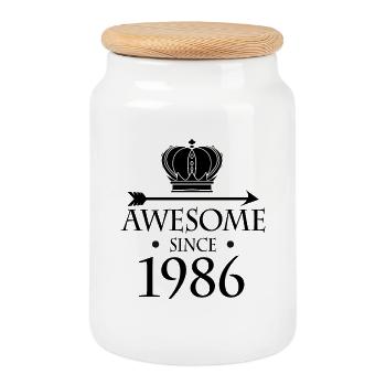 Born in 1986 - Fantastic since 1986 - Cookie Jar with Wooden Lid - white - Front