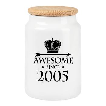 Né en 2005 - Fantastique depuis 2005 - Boîte à biscuits avec couvercle en bois - blanc - Devant