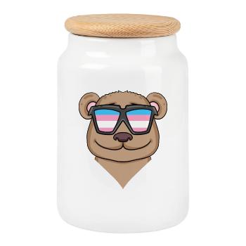 Transgender Transsexual Brown Bear Gift - Cookie Jar with Wooden Lid - white - Front