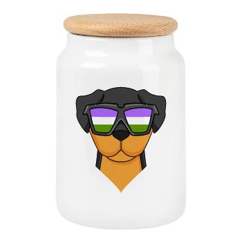 Genderqueer Chien Lgbt Rottweiler - Boîte à biscuits avec couvercle en bois - blanc - Devant