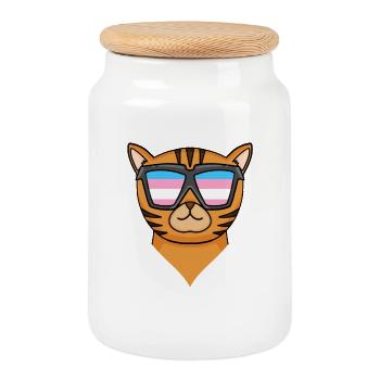 Transgender Transsexual Bengal Cat Cat - Cookie Jar with Wooden Lid - white - Front