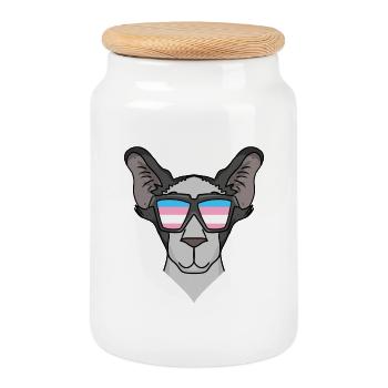 Transgender Transsexual Oriental Shorthair - Cookie Jar with Wooden Lid - white - Front
