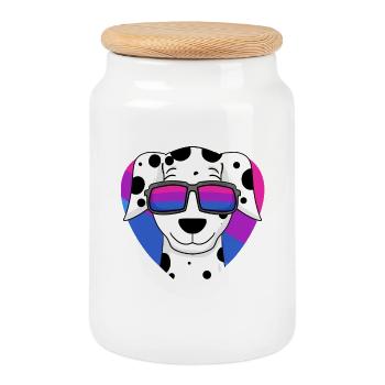 Chien dalmate bisexuel - chien avec lunettes - Boîte à biscuits avec couvercle en bois - blanc - Devant