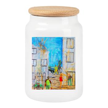 Urban Abstraktes Graffiti mit Legenden - Keksdose mit Holzdeckel - Weiß - Vorne