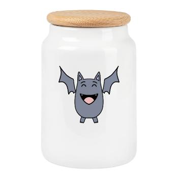 Bat - Cookie Jar with Wooden Lid - white - Front