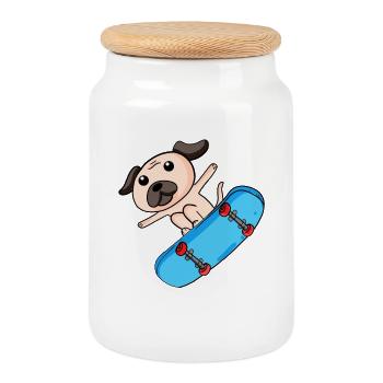 Chien Skater Skateboard Enfants Enfant Motif - Boîte à biscuits avec couvercle en bois - blanc - Devant