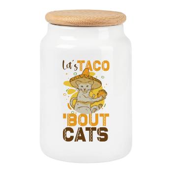 Let's Taco Bout Cats Catlover - Boîte à biscuits avec couvercle en bois - blanc - Devant