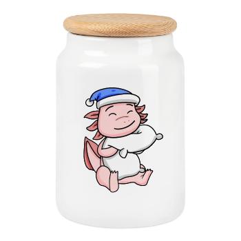 Axolotl Baby - Cookie Jar with Wooden Lid - white - Front