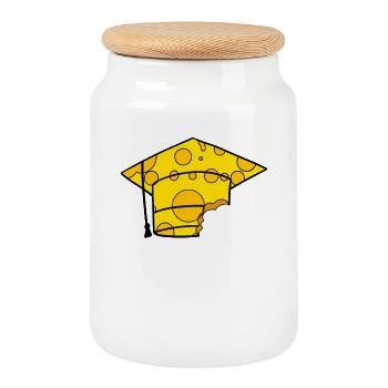 Graduation Graduate Cap - Cookie Jar with Wooden Lid - white - Front