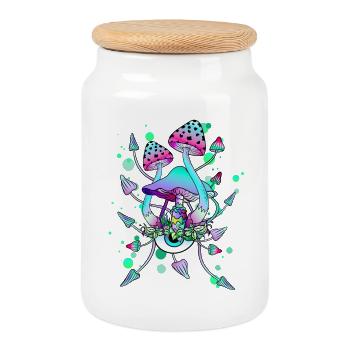 Zauberpilze Neon Psychedelic Shrooms - Keksdose mit Holzdeckel - Weiß - Vorne