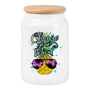 Pineapple change your thinking - Cookie Jar with Wooden Lid - white - Front