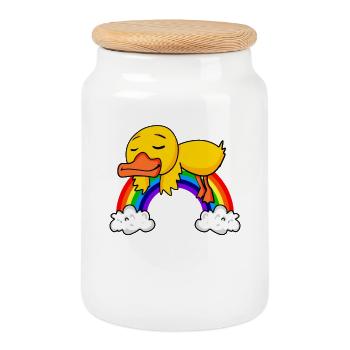 Canard arc-en-ciel - Boîte à biscuits avec couvercle en bois - blanc - Devant