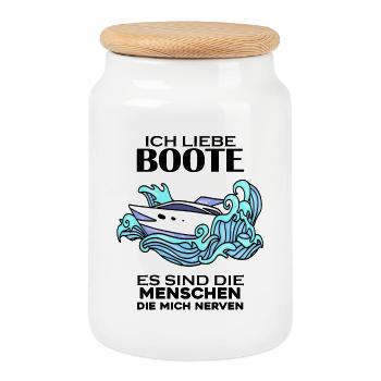 Motorboot Kapitän - Keksdose mit Holzdeckel - Weiß - Vorne