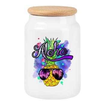 Aloha coole Bunte Ananas - Keksdose mit Holzdeckel - Weiß - Vorne