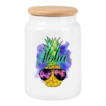 Aloha Ananas - Keksdose mit Holzdeckel - Weiß - Vorne