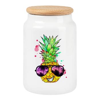 Pineapple cool colorful tangy - Cookie Jar with Wooden Lid - white - Front