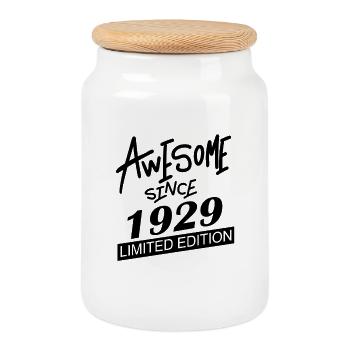 1929 - Jahrgang 1929 - Fantastisch seit 1929 - Keksdose mit Holzdeckel - Weiß - Vorne