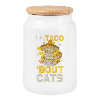 Let's Taco Bout Cats Catlover - Boîte à biscuits avec couvercle en bois - blanc - Devant
