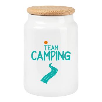Camping Camper Campen Team - Keksdose mit Holzdeckel - Weiß - Vorne